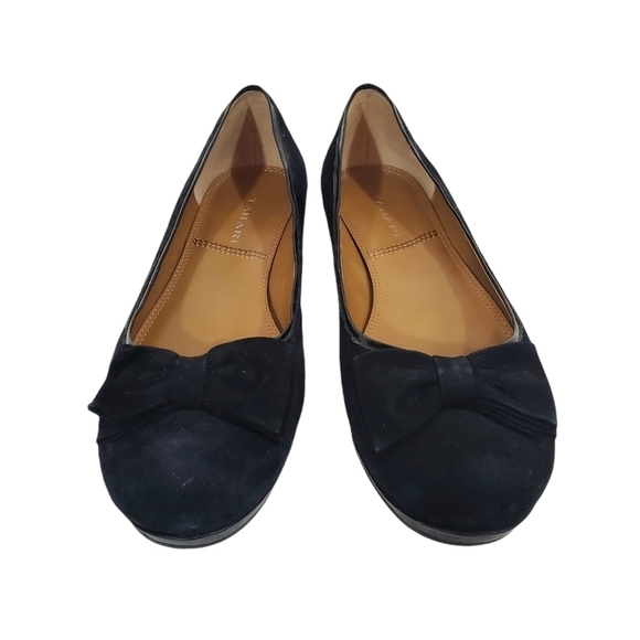 Tahari Black Suede Bow Rob Wedge Heels - Picture 4 of 9